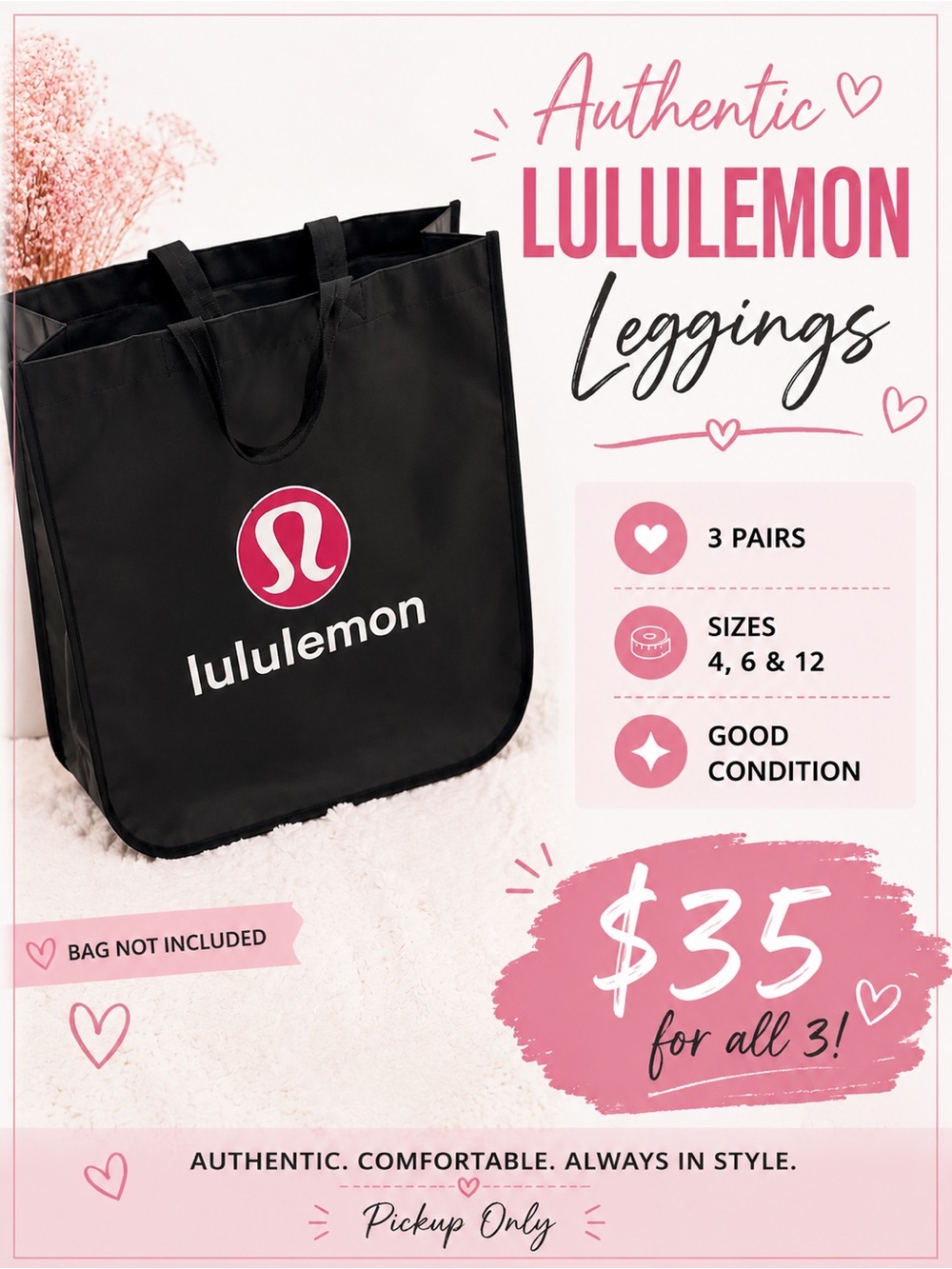 lululemon athletica Black Tote with Pink Logo